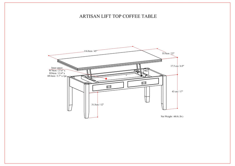 Artisan - Lift Top Coffee Table - Russet Brown