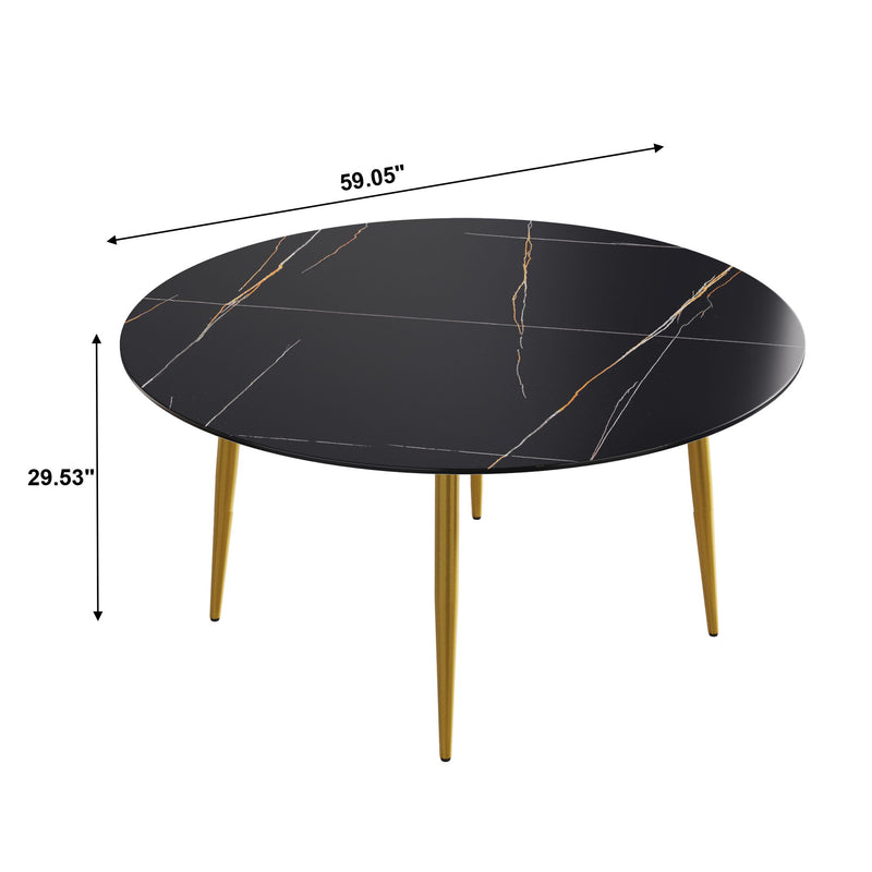 Modern Man-Made Stone Round Dining Table-Position For 6 People