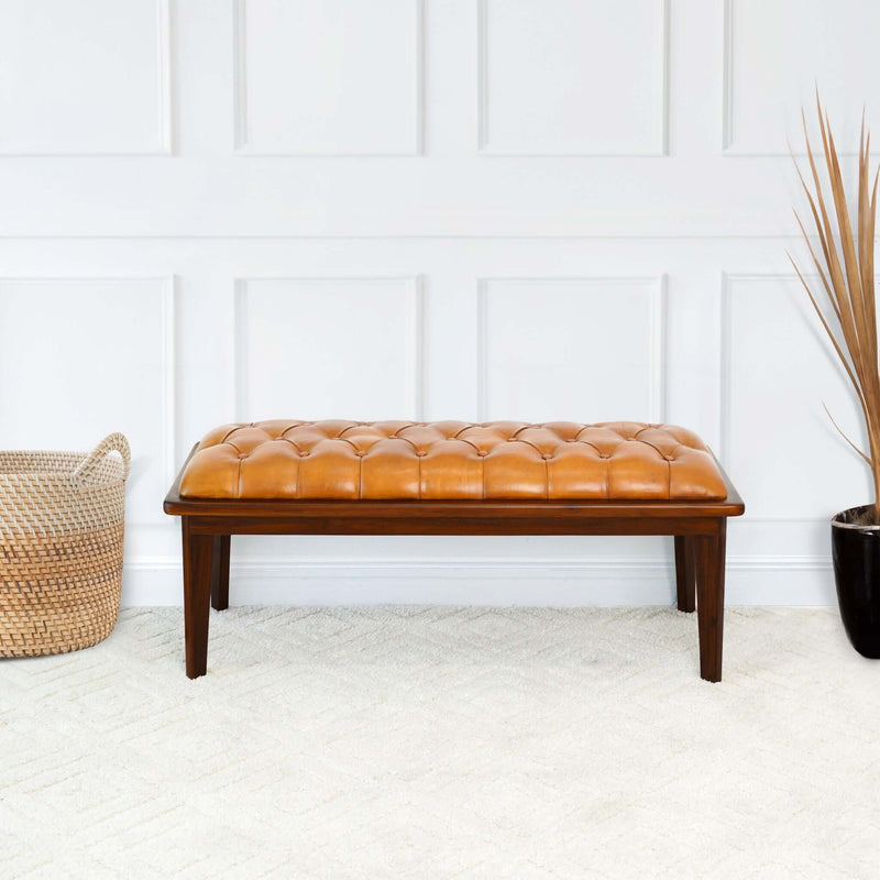 Arden - Bench With Buttons - Brown / Rustic / Tan