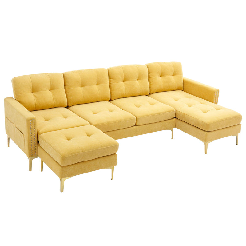 L-Shape Convertible Sectional Sofa Couch With Movable Ottoman For Living Room