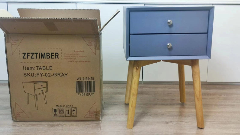 Bedside Table With 2 Drawers Mid-Century Modern Storage Cabinet For Bedroom