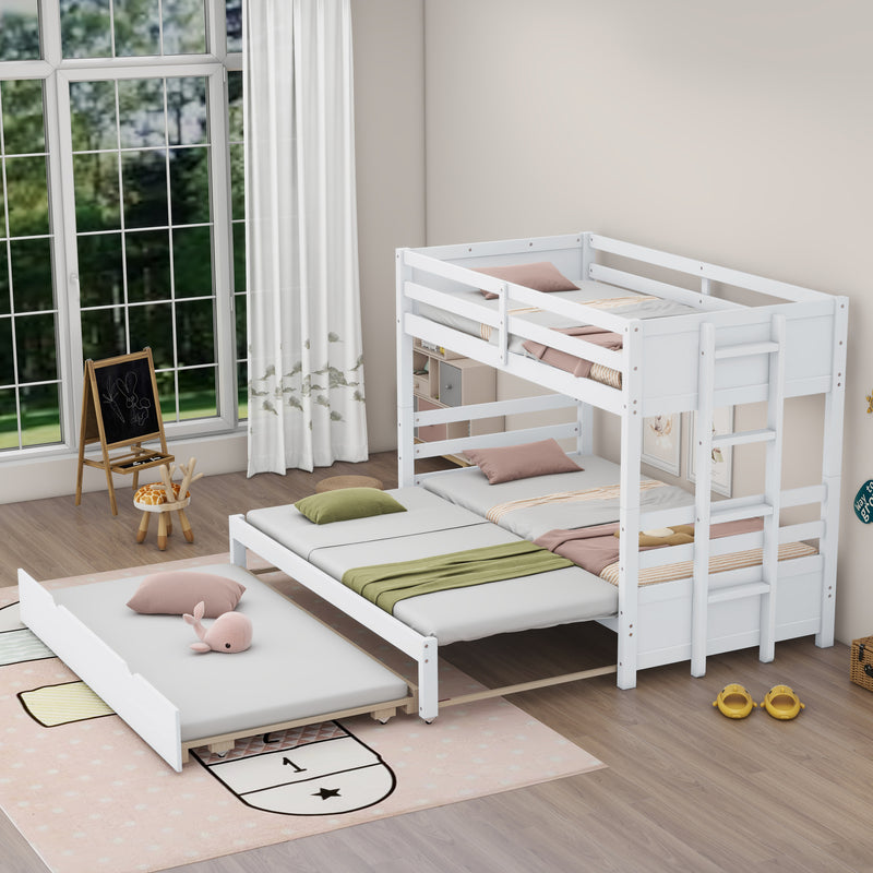 Twin over Pull-out Bunk Bed with Trundle, White