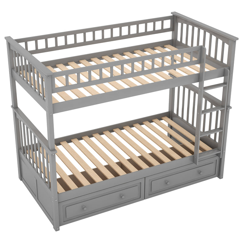 Twin over Twin Bunk Bed with Drawers, Convertible Beds, Gray(Old SKU: SM000240AAE-1)