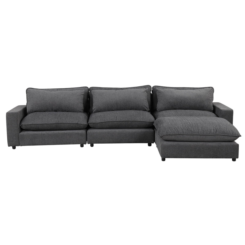 Sectional Sofa Cloud Sofa Chenille Upholstered Sofa Couch With Movable Ottoman, Comfortable Seat Cushions, Charging Ports And Three Back Pillows For Living Room