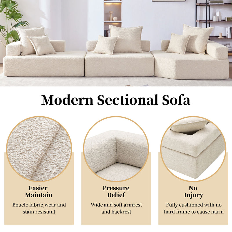 Oversized Modular Sectional Sofa, Luxury Boucle Floor Couch Set, Convertible Sleeper Couch, Spacious Foam-Filled Sofa Bed For Living Room