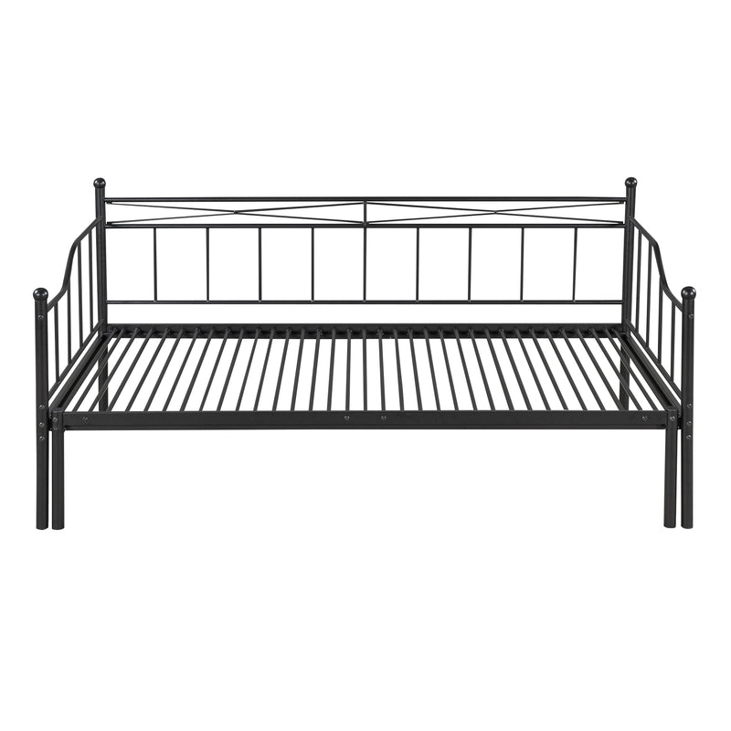 Twin Size Metal Daybed with Trundle, Daybed with Slat No Box required Black