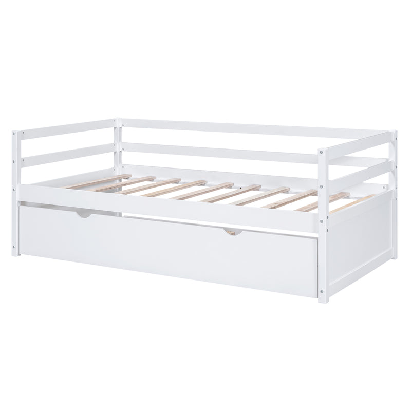 Twin Size Wood Daybed with Twin Size Trundle, White