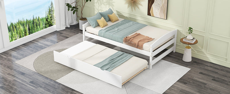 Twin Size Platform Bed with Twin Size Trundle, White