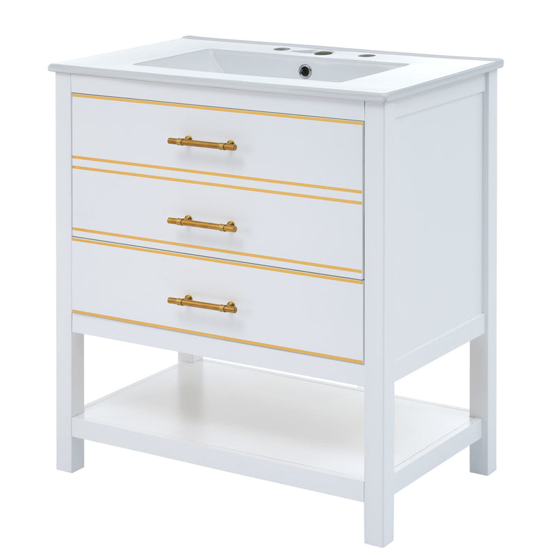 Modern Bathroom Vanity Cabinet Combo With Open storage, Two Drawers