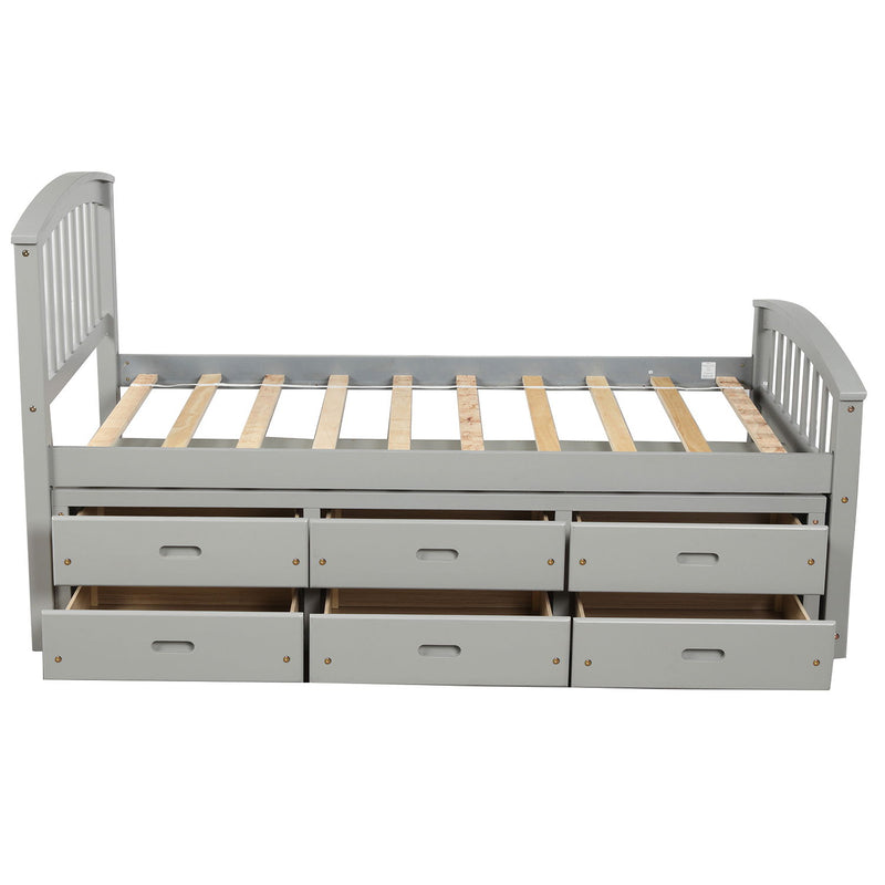 Platform Storage Bed Solid Wood Bed With 6 Drawers