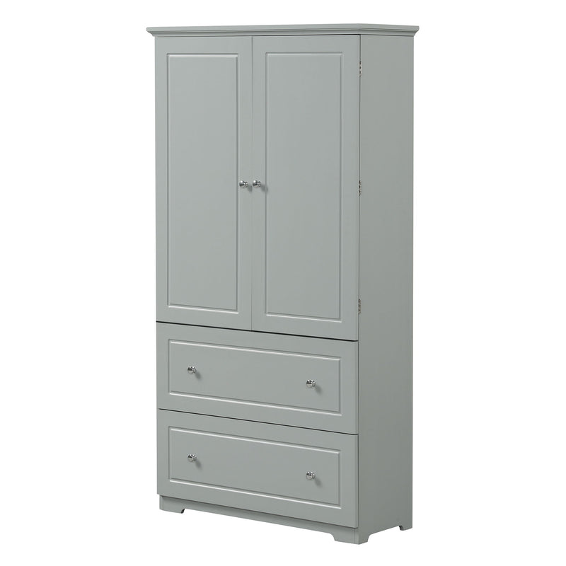 Wide Bathroom Storage Cabinet, Freestanding Storage Cabinet With Two Drawers And Adjustable Shelf, MDF Board With Painted Finish - Gray