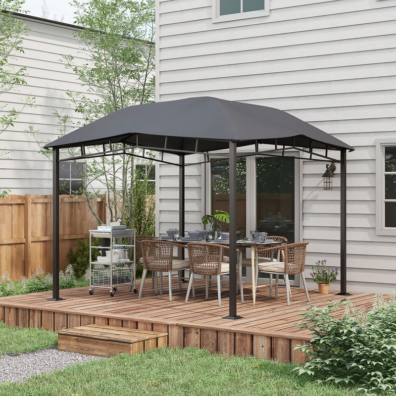 Outsunny - 10' x 10' Soft Top Patio Gazebo Outdoor Canopy With Unique Geometric Design Roof, All-Weather Steel Frame - Gray