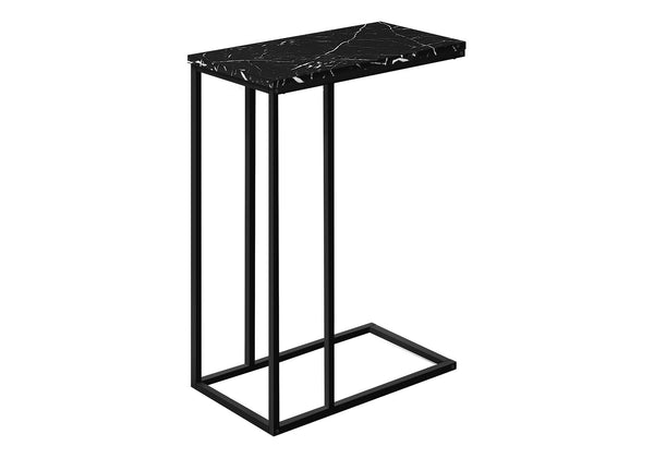 Accent Table, C - Shaped, Marble Look Modern Design - Black