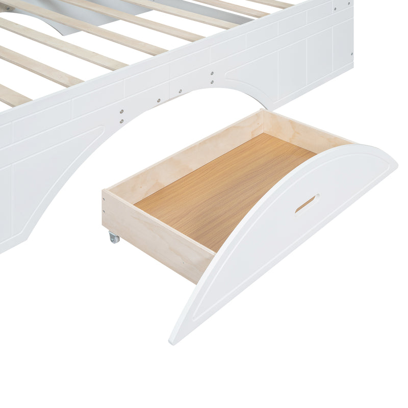 Wood Full Size Platform Bed with 2 Drawers, Storage  Headboard and Footboard, White