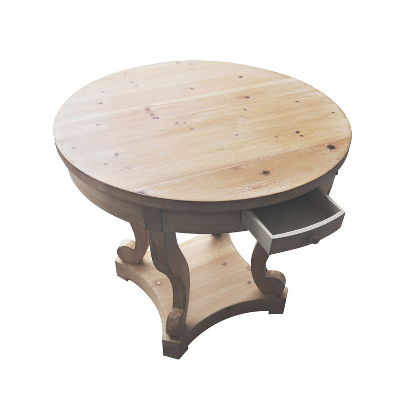 Curved Legs Farmhouse Style Small Size Round Dining Table End Table Side Table Coffee Table For Dinette, Kitchen, Dining Room Or Living Room - Natural Wood Grain Distressed