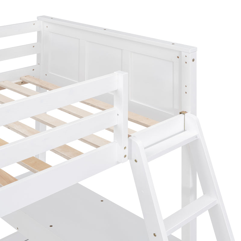 Twin Over Full Bunk Bed with Desk, White