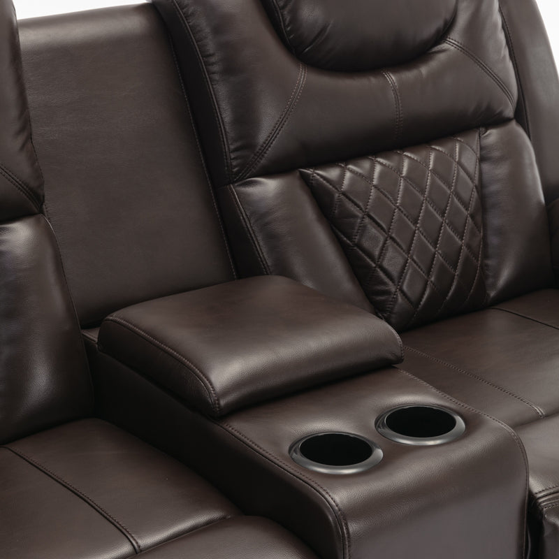 Home Theater Seating Manual Recliner Loveseat With Hide-Away Storage, Cup Holders And Led Light Strip For Living Room