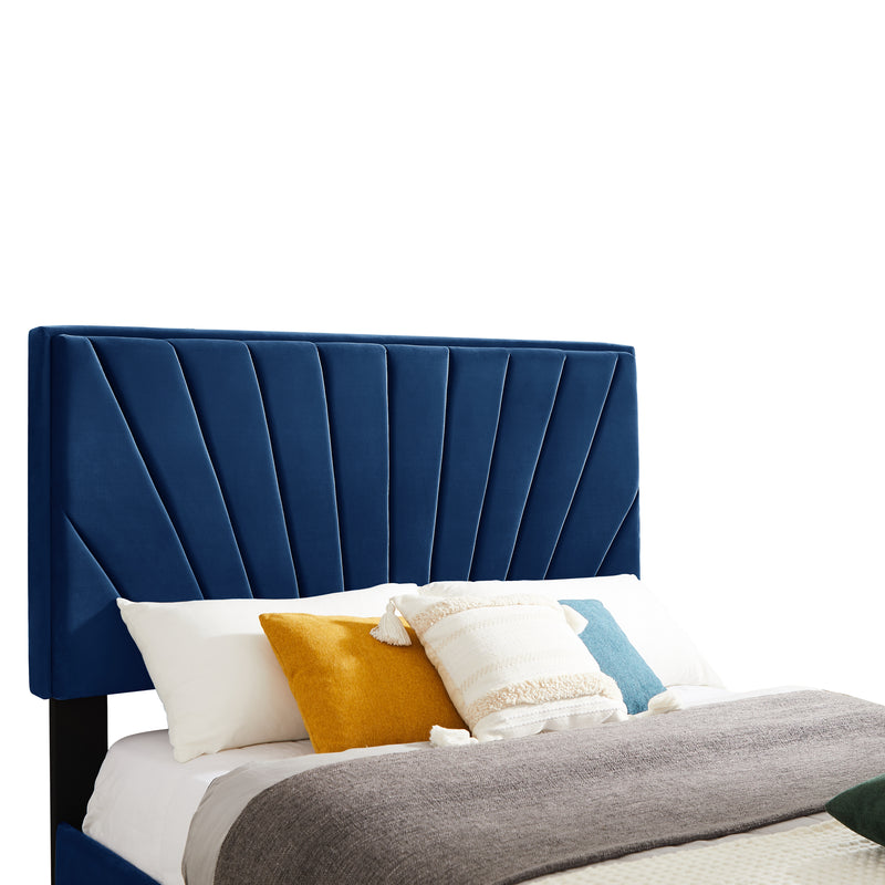 B108 Full bed Beautiful line stripe cushion headboard , strong wooden slats + metal legs with Electroplate