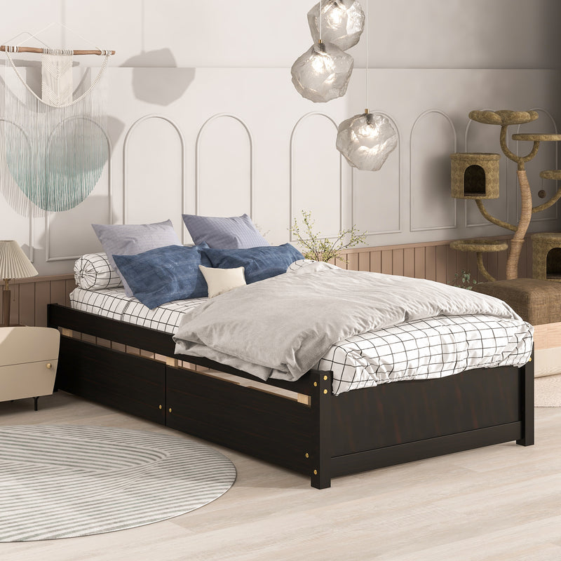 Twin Bed with 2 Drawers, Solid Wood, No Box Spring Needed ,Espresso(New SKU:W504P149043)