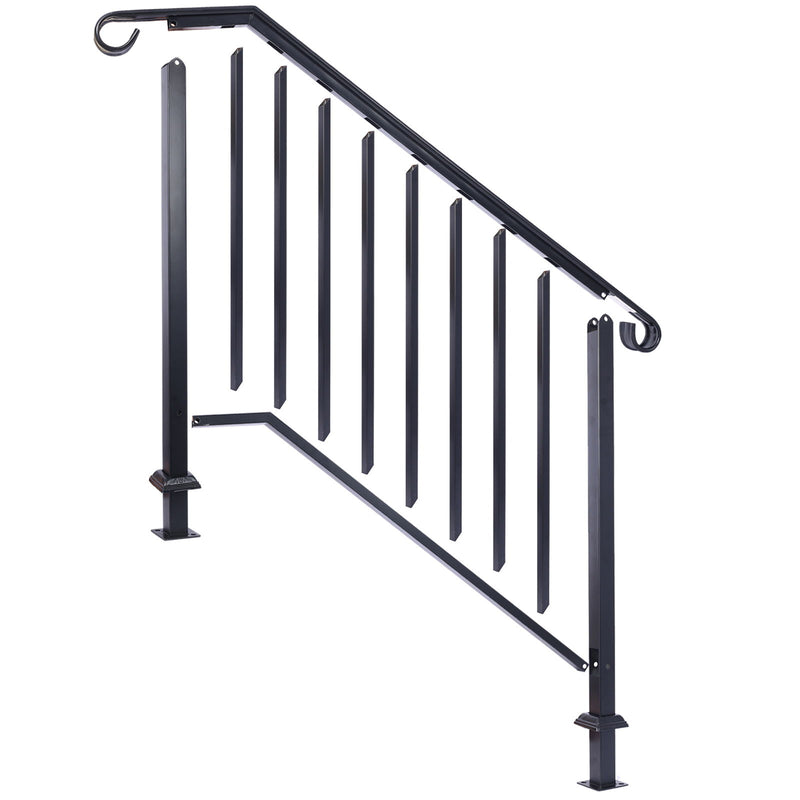 Handrails For Outdoor Steps, Fit 2 Or 3 Steps Outdoor Stair Railing, Wrought Iron Handrail, Flexible Porch Railing, Transitional Handrails For Concrete Steps Or Wooden Stairs