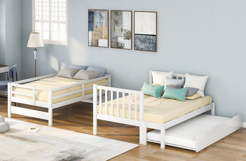 Twin over Twin/Full Bunk Bed with Twin Size Trundle (White)(OLD SKU :LP000025AAK)