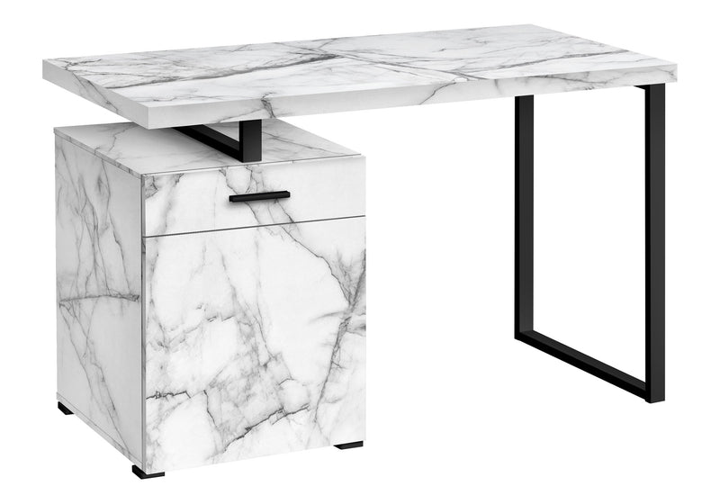 Computer Desk, Home Office, Laptop, Left, Right Set-Up, Storage Drawers, Work, Marble Look Laminate, Contemporary, Modern - White