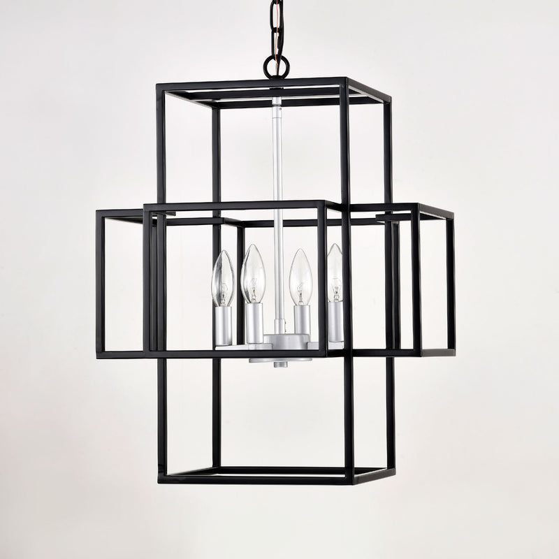 4 Light Metal Lantern Tiered Pendant Hanging Light Fixtures, Industrial Farmhouse Adjustable Height Chandeliers For Dining Room Hallway Foyer Entryway (E12 Bulbs Not Included)