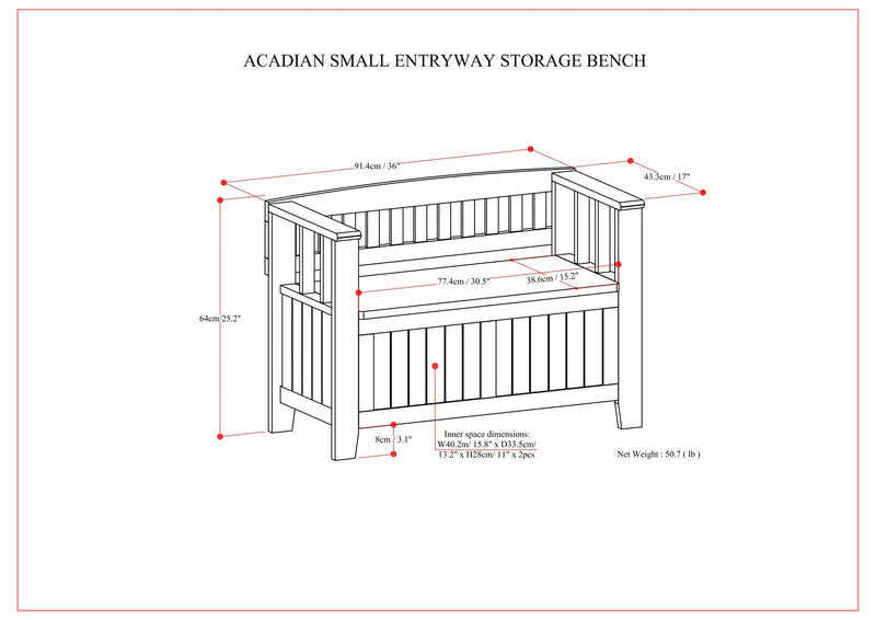 Acadian - Entryway Storage Bench, Handcrafted