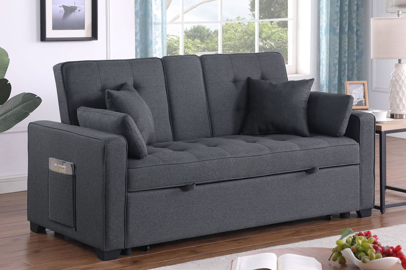 Cody II - Convertible Sleeper Loveseat With Cup Holder, Charging Ports and Pocket - Dark Gray