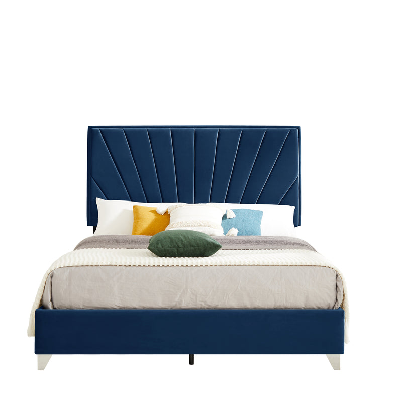 B108 Queen bed Beautiful line stripe cushion headboard , strong wooden slats + metal legs with Electroplate