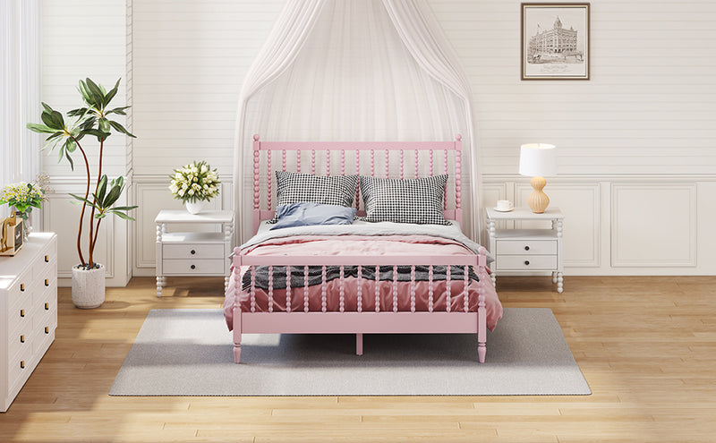 Queen Size Wood Platform Bed with Gourd Shaped Headboard and Footboard,Pink