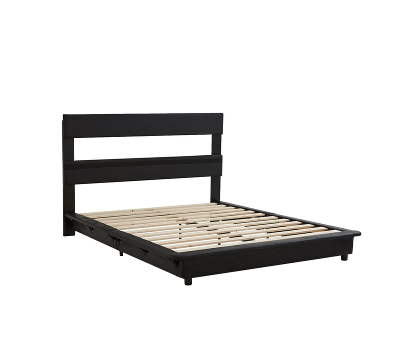 Queen Size Upholstered Platform Bed with Sensor Light and Ergonomic Design Backrests, Black