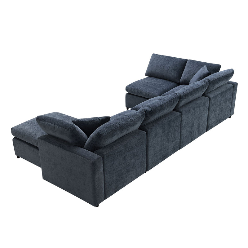 Modern Modular Cloud Sofa Bed, 6 Seat Chenille Sectional Couch Set With Ottoman, Free Combination, Convertible U Shaped Sleeper Sofa For Living Room