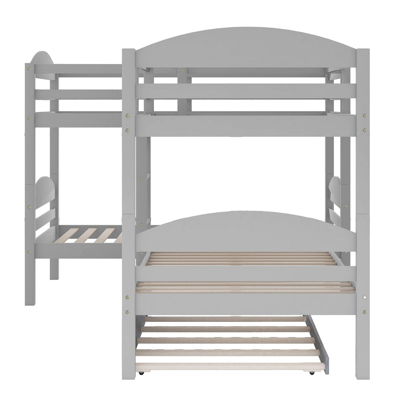 Twin L-Shaped Bunk bed with Trundle-Gray{OLD SKU:LP000024AAE}