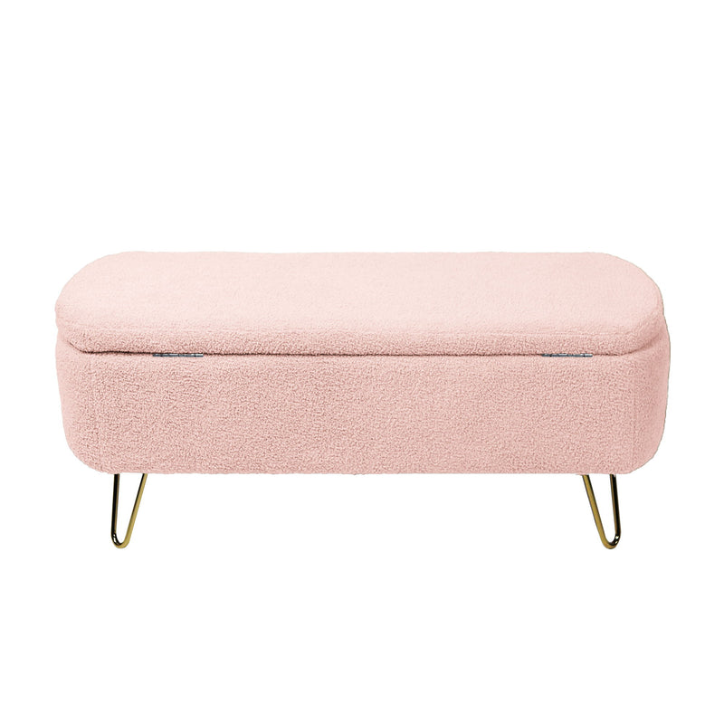 Storage Ottoman Bench For End Of Bed Gold Legs, Modern Camel Faux Fur Entryway Bench Upholstered Padded With Storage For Living Room Bedroom