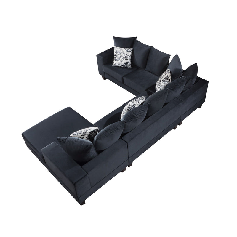 Modern U Shape Sectional Sofa, Velvet Corner Couch With Lots Of Pillows Included, Elegant And Functional Indoor Furniture - Black