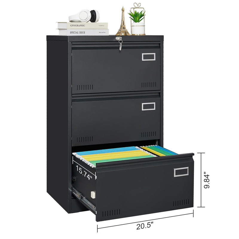 Filing Cabinet Lateral File Cabinet 3 Drawer, Locking Metal File Cabinets Three Drawer, Office Filing Cabinet With Lock Drawers For Home Office