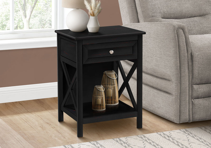 Accent End Table, 2 Tier, Storage Drawer, Transitional Style