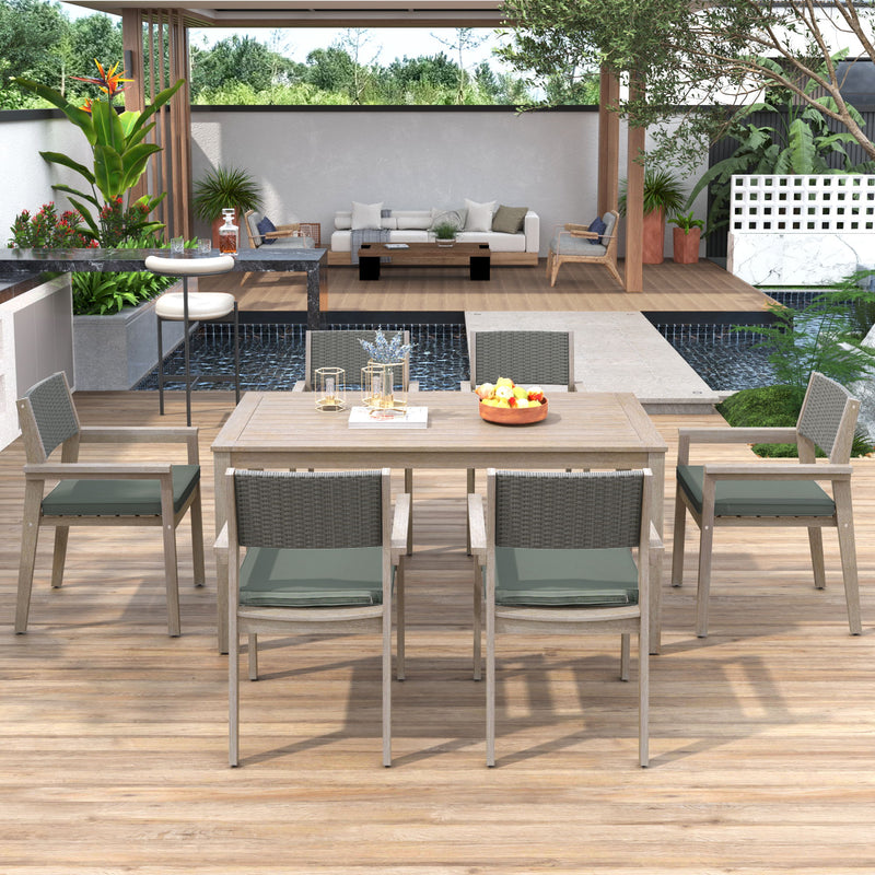 Outdoor Dining Set Patio Dining Table And Chairs With Rattan Backrest And Removable Cushions For Patio And Backyard - White Washed