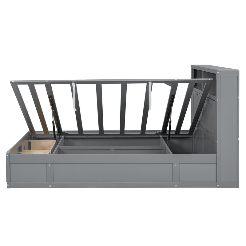 Wood Full Size Hydraulic Platform Bed with Storage LED Headboard, Charging Station and 2 Drawers, Gray