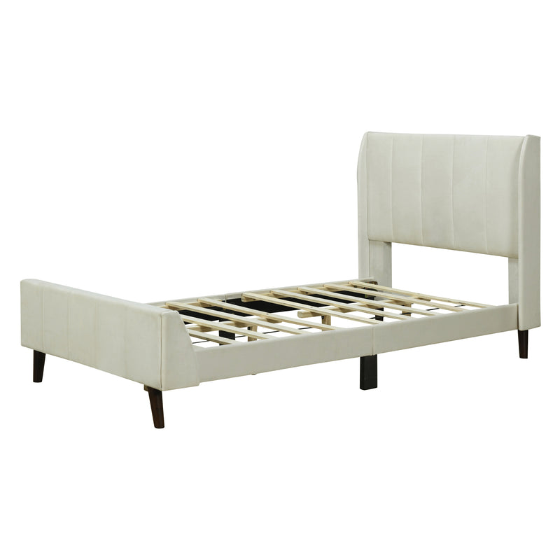 Twin Size Upholstered Platform Bed, Velvet, Beige