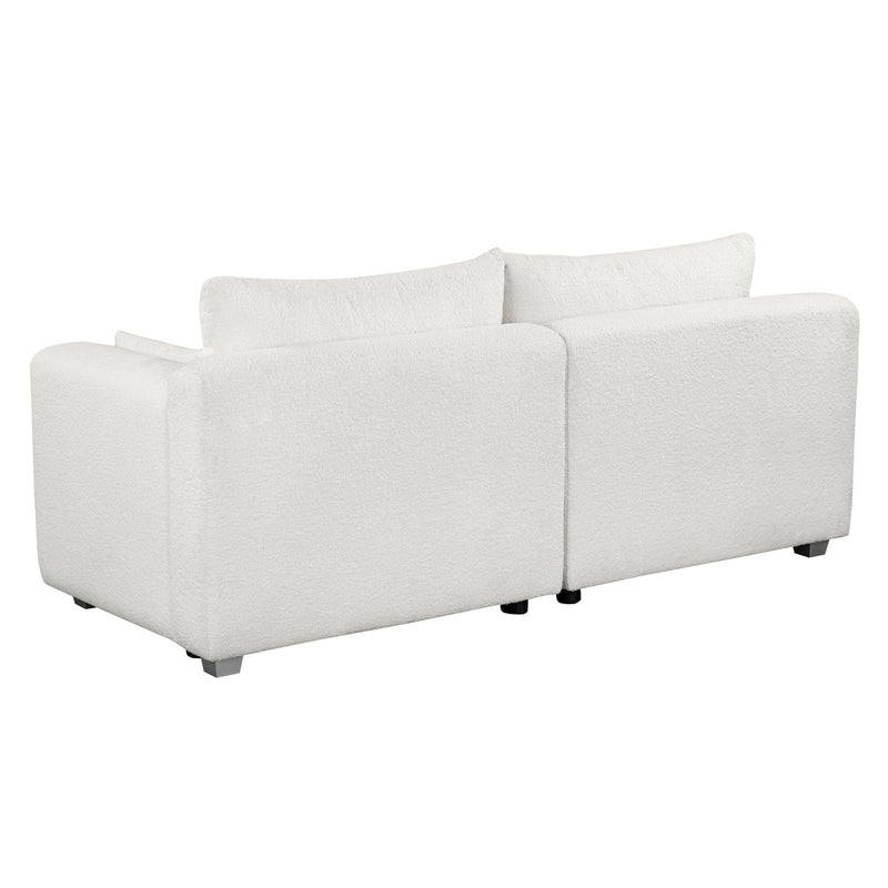 Modern Loop Yarn Sofa, One Piece Seat Frame, Minimalist 2-3 Seat Couch Easy To Install, Loveseats With Extra Wide Domed Arms (2 Pillows) - White