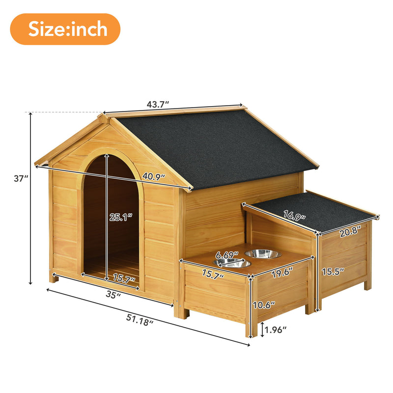 Large Size Wooden Dog House, Dog Crate For Large Dog Breeds, Cabin Style Raised Dog Shelter With Asphalt Roof, Solid Wood, Weatherproof - Nature