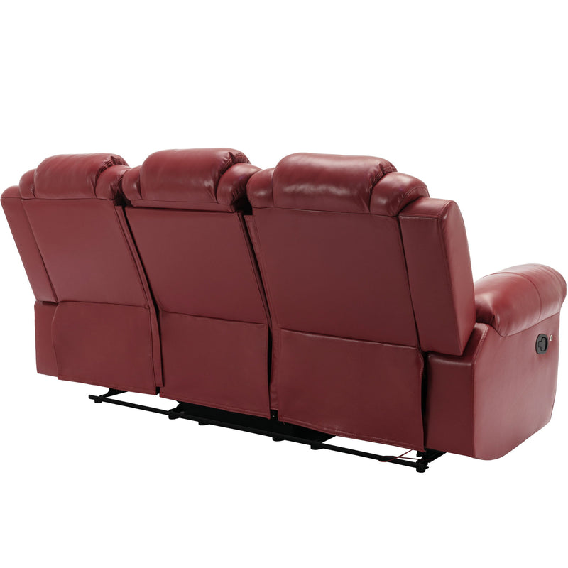 Home Theater Seating Manual Recliner Chair With Center Console And Led Light Strip For Living Room