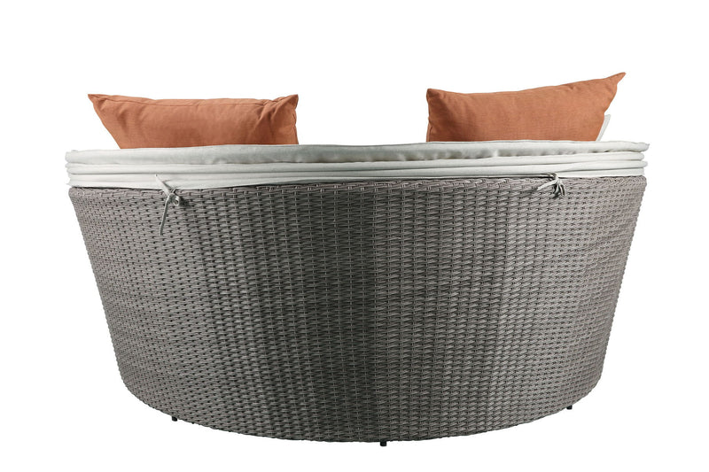 Glynn - Patio Sofa & Ottoman - Beige Fabric & Gray Wicker - Atlantic Fine Furniture Inc