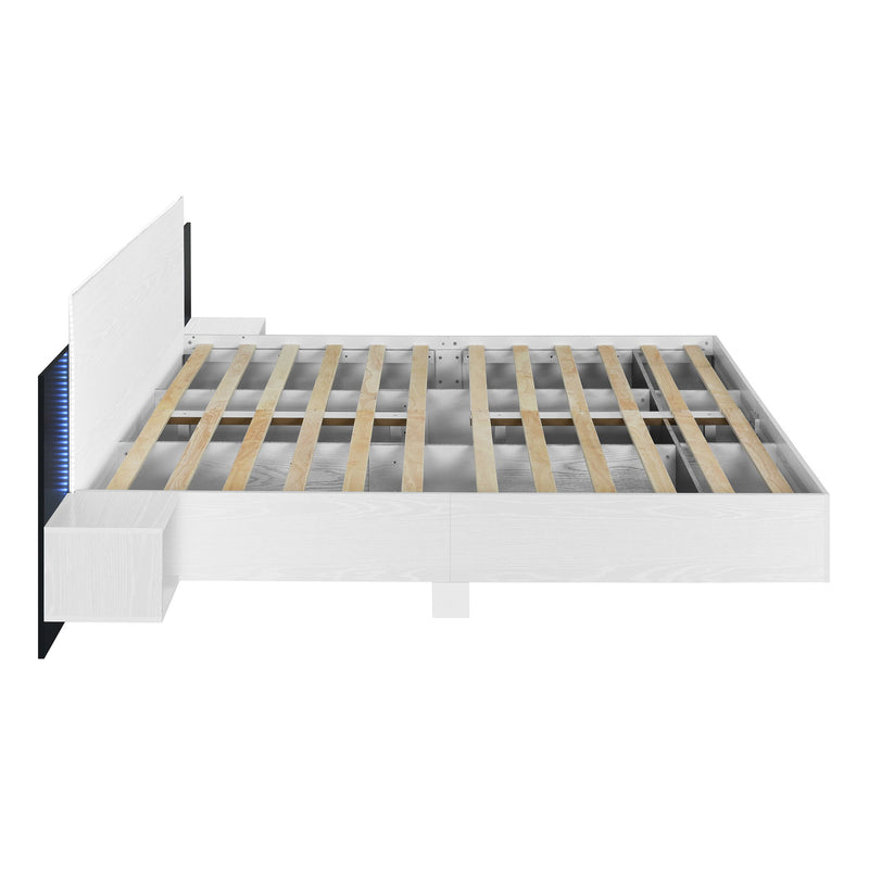 Floating Platform Bed, With LED Lights, Bedside Nightstand