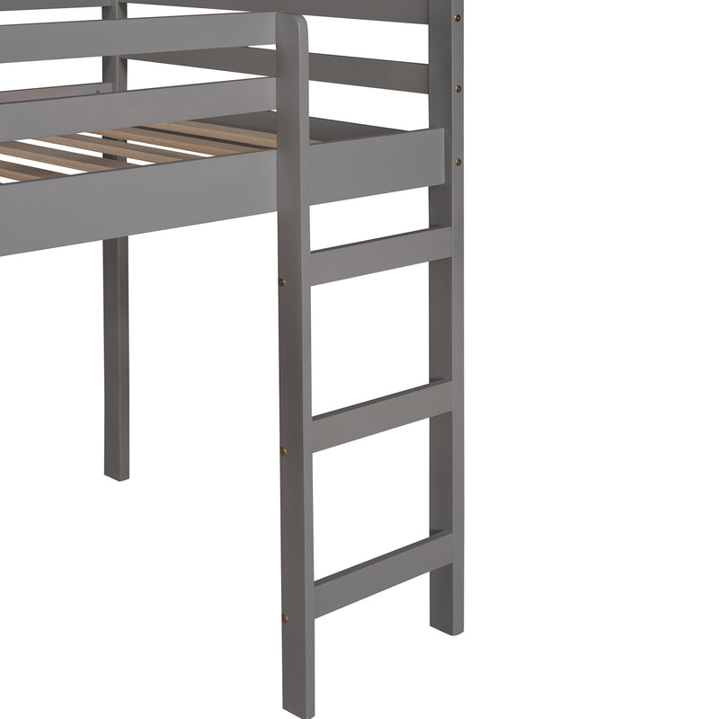 Twin Loft Bed with Slide, House Bed with Slide,Gray(OLD SKU :WF286245AAE)