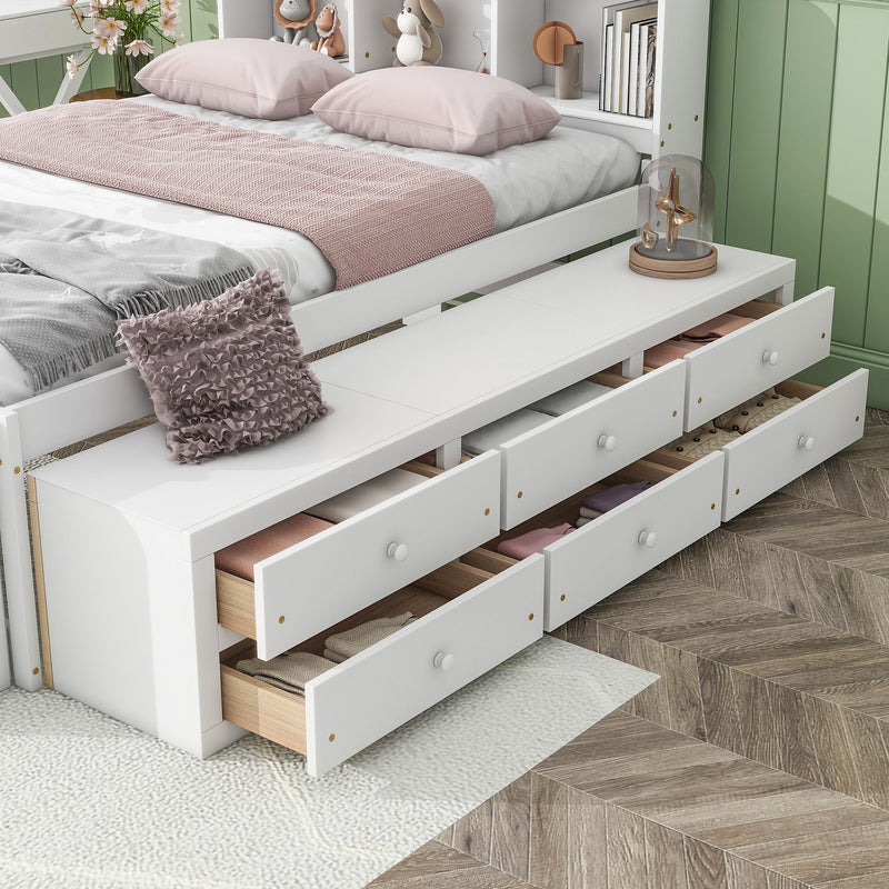 Bed With Bookcase Headboard, Under Bed Storage Drawers And Bed End Storage Case