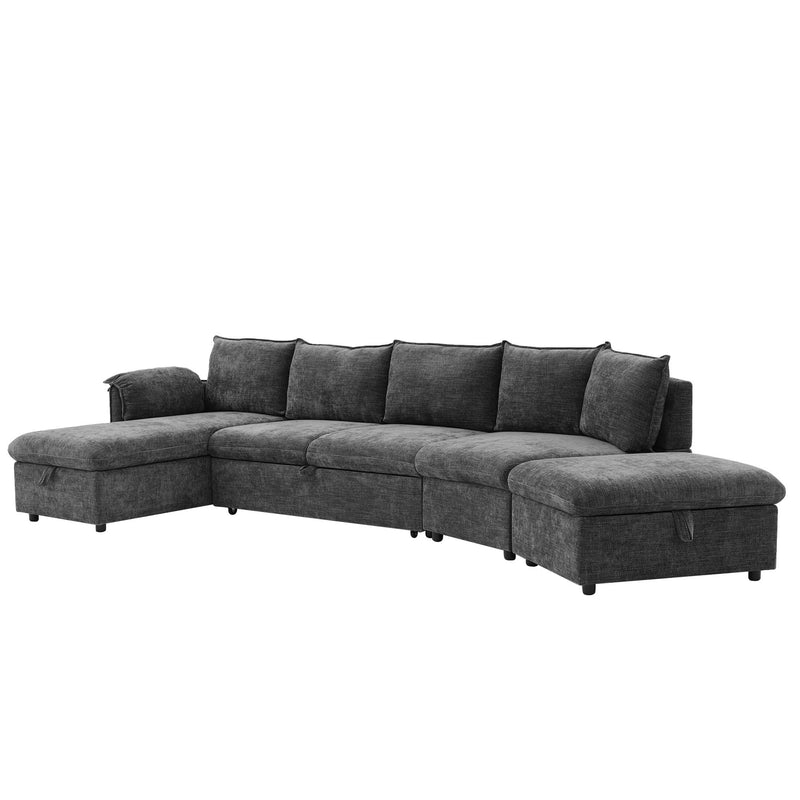 L-Shaped Sofa Sectional Sofa Couch Pull-Out Sofa Bed With A Movable Storage Ottoman, A Storage Chaise Lounge And Two USB Ports For Living Room