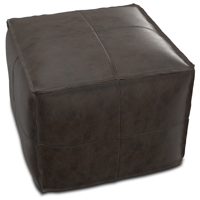 Sheffield - Square Pouf - Distressed Dark Brown